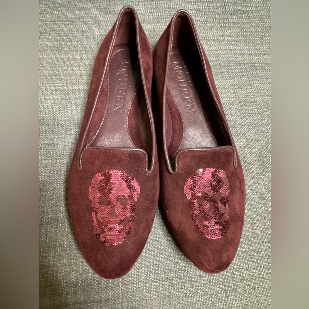 Alexander McQueen burgundy suede loafers sleepers shoes flats